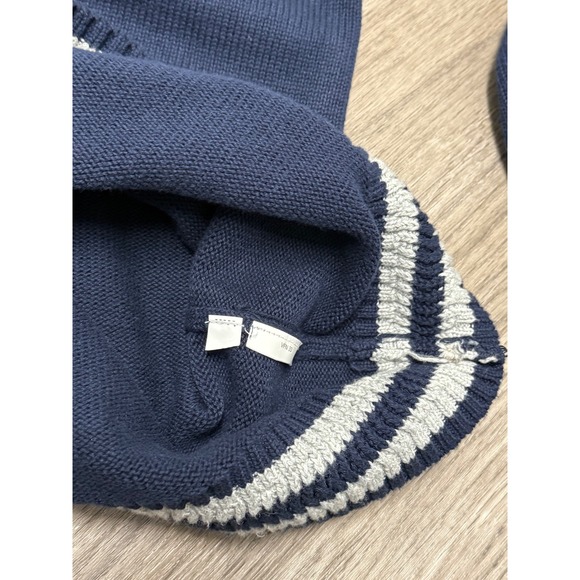 Nautica Mens XL V-Neck Sweater Navy Blue Striped Trim Cricket Style Knit XL - Picture 6 of 6